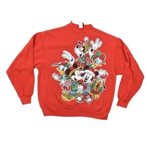 Mickey Unlimited Jerry Leigh Red Cotton Pullover Sweater Men L Christmas Family